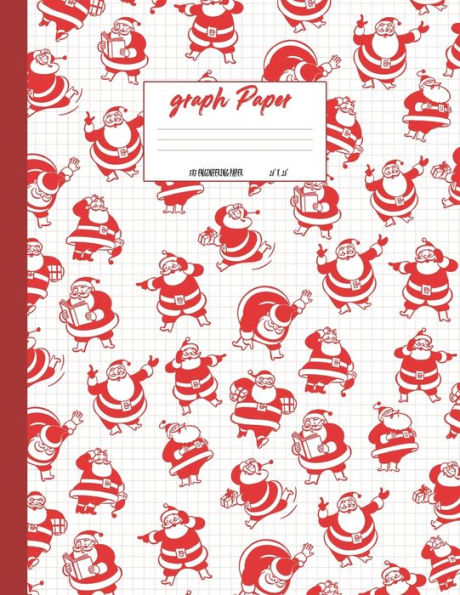 Graph Paper: Vintage Christmas santa theme cover. Large US letter 8.5x11. 5x5 engineering 1/2 inch graphing grid.