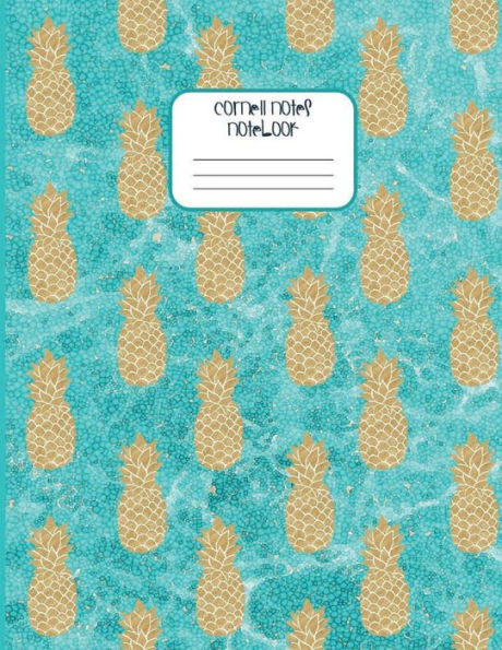 Gold Pineapple - College Ruled Cornell Composition Notebook - Teal Blue Marble Diary: Wide Ruled Lined Paper Journal for High School Students College and University Notes - Happy Office Supplies