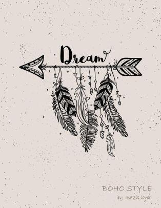 Dream Boho Style Feather On Grey Cover And Dot Graph Line Sketch