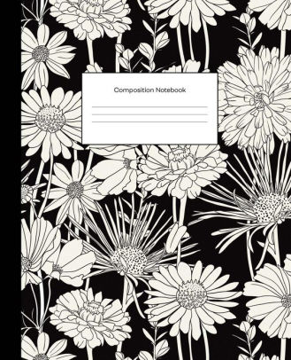 Composition Notebook Black White Floral Flowers Pattern College