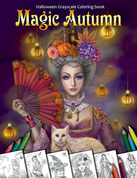 Magic Autumn. Halloween Grayscale coloring book: Coloring Book for Adults