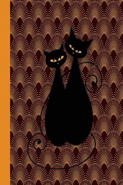 Journal: Art Deco Cats (Orange Pattern) 6x9 - GRAPH JOURNAL - Journal with graph paper pages, square grid pattern