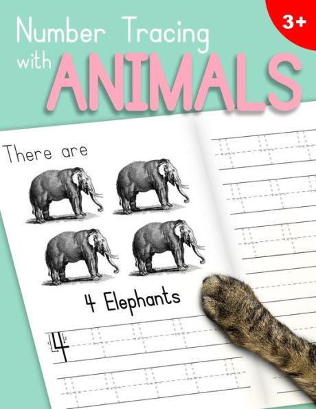 Number Tracing With Animals: Learn the Numbers - Number and Counting Practice Workbook for Children in Preschool and Kindergarten - MintPink Cover