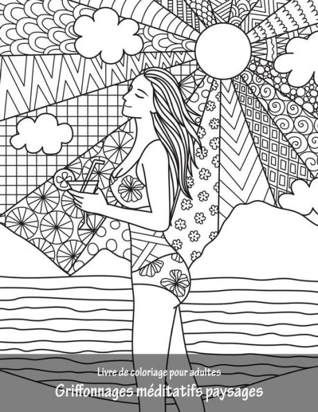 Livre de coloriage pour adultes Griffonnages méditatifs paysages 1