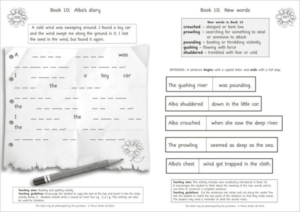 Phonic Books Alba Activities: Activities Accompanying Alba Books for Older Readers (CVC, Consonant Blends and Consonant Teams, Alternative Spellings for Vowel Sounds - ai, ay, a-e, a)