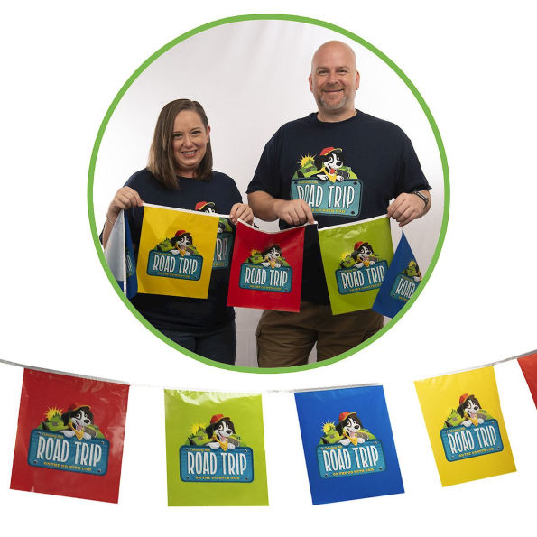 VBS 2025 Road Trip Logo String Flags: On the Go with God