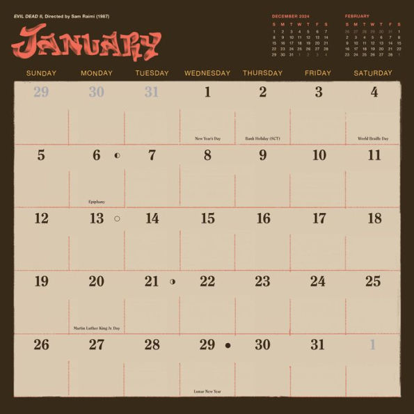 2025 Classic Horror Movies Wall Calendar