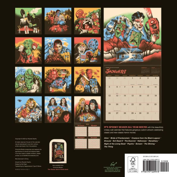2025 Classic Horror Movies Wall Calendar