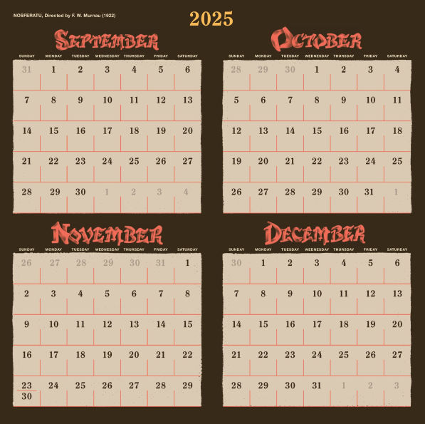 2026 Classic Horror Movies Wall Calendar