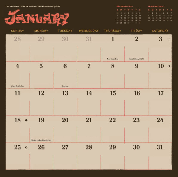 2026 Classic Horror Movies Wall Calendar