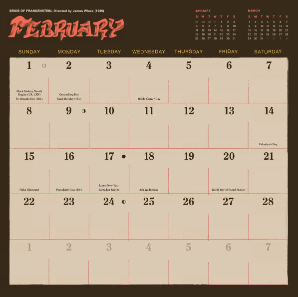 2026 Classic Horror Movies Wall Calendar