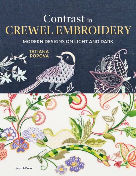 Contrast in Crewel Embroidery: Modern designs stitched on light and dark