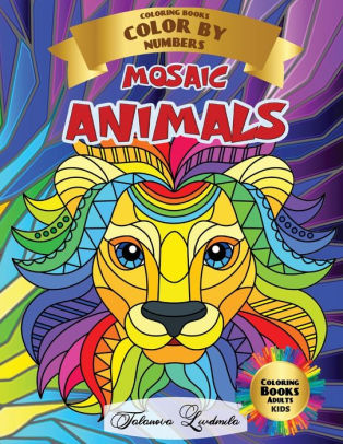 mosaic animals  coloring books colornumbers  aduts