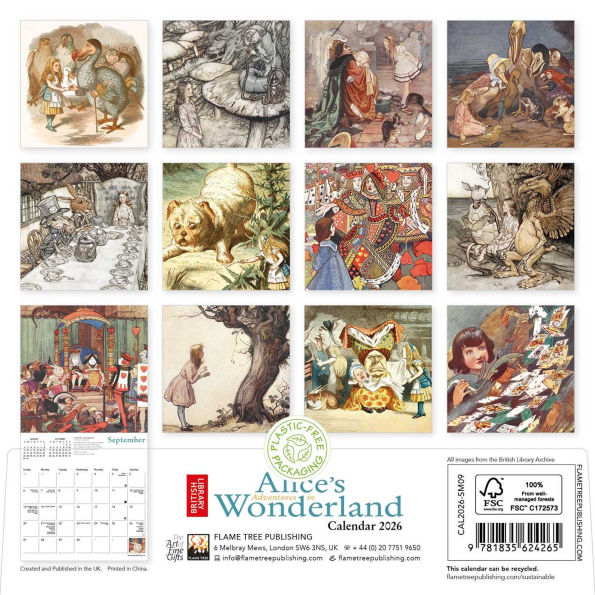 British Library: Alice's Adventures in Wonderland Mini Wall Calendar 2026 (Art Calendar)