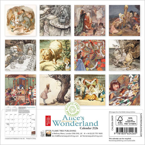 British Library: Alice's Adventures in Wonderland Mini Wall Calendar 2026 (Art Calendar)