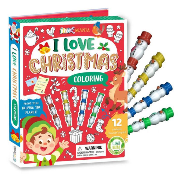 I Love Christmas Coloring: Activity Set with Stackable Snowman Crayons