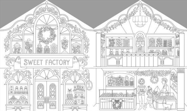 Festive Coloring: Featuring 24 Holiday Storefronts to Color