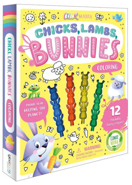 Chicks, Lambs, Bunnies Coloring Set: With 12 Stackable Crayons