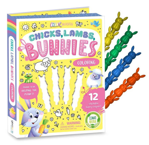 Chicks, Lambs, Bunnies Coloring Set: With 12 Stackable Crayons