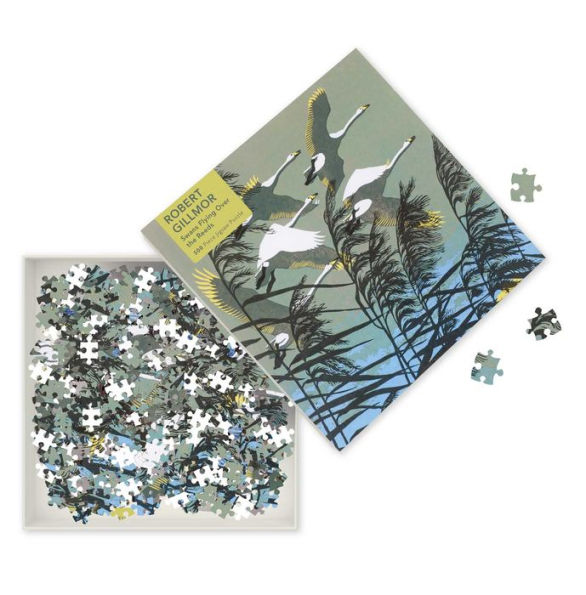 Adult Jigsaw Puzzle Robert Gillmor: Swans Flying over the Reeds (500 pieces): 500-Piece Jigsaw Puzzles