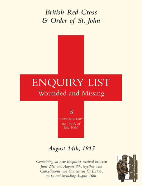 British Red Cross and Order of St John Enquiry List for Wounded and Missing: August 14th 1915