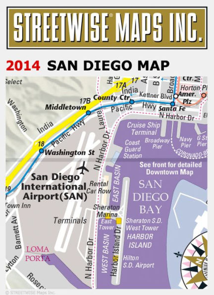 Streetwise San Diego Map - Laminated City Center Street Map of San Diego, California - Folding Pocket Size Travel Map With Metro (2014)