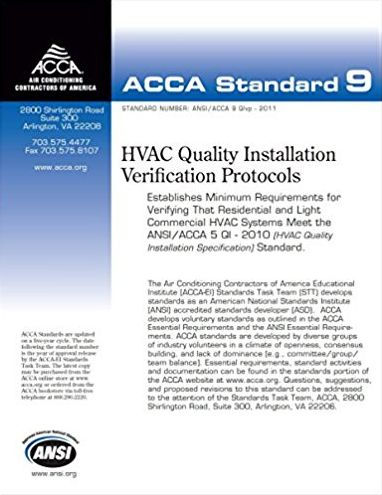 QIvp - HVAC Quality Installation Verification Protocols, Standard Number ANSI/ACCA 9 Qlvp - 2016