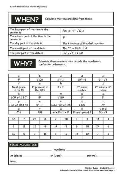 Mini Mathematical Murder Mysteries: A Collection of Blackline Masters for ages 11-14