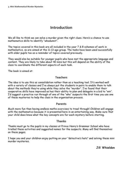 Mini Mathematical Murder Mysteries: A Collection of Blackline Masters for ages 11-14