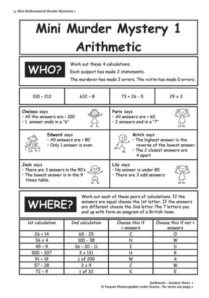 Mini Mathematical Murder Mysteries: A Collection of Blackline Masters for ages 11-14