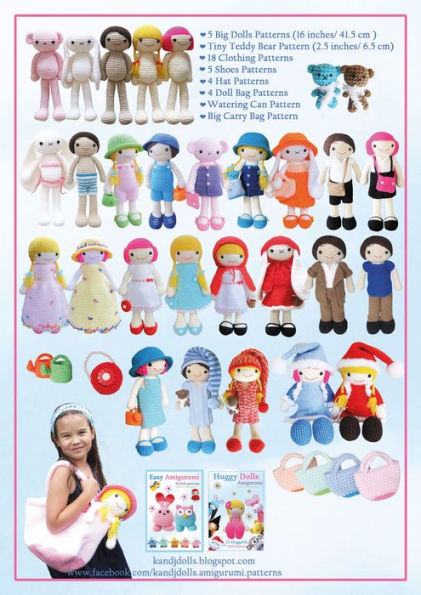 Dress Up Dolls Amigurumi Crochet Patterns: 5 big dolls with clothes, shoes, accessories, tiny bear and big carry bag patterns