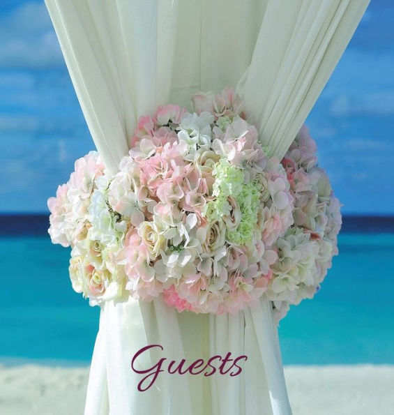 Wedding Guest Book (HARDCOVER), Ideal for Beach Ceremonies, Special Events & Functions, Commemorations, Anniversaries, Parties: BLANK Pages - no lines. 32 pages/64 sides. Floral motif in corner of each page.