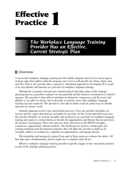 Effective Practices in Workplace Language Training: Guidelines for Providers of Workplace English Language Training Services