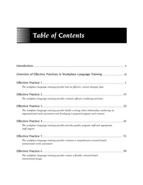 Effective Practices in Workplace Language Training: Guidelines for Providers of Workplace English Language Training Services