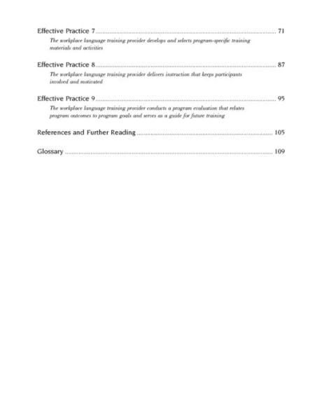 Effective Practices in Workplace Language Training: Guidelines for Providers of Workplace English Language Training Services