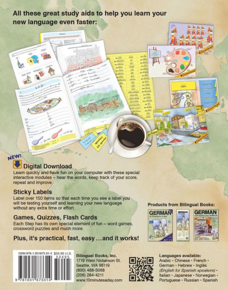 GERMAN in 10 minutes a day: Language course for beginning and advanced study. Includes Workbook, Flash Cards, Sticky Labels, Menu Guide, Software, Glossary, and Phrase Guide. Grammar. Bilingual Books, Inc. (Publisher)