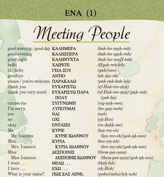 GREEK a language map: Quick reference phrase guide for beginning and advanced use. Words and phrases in English, Greek, and phonetics for easy pronunciation. Greek language at your fingertips for travel and communicating. Publisher: Bilingual Books, Inc.