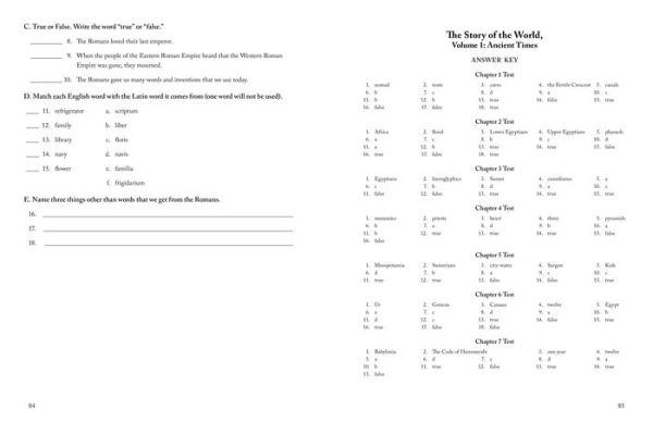 Story of the World, Vol. 1 Test and Answer Key: History for the Classical Child: Ancient Times