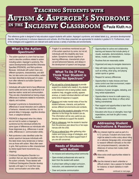 Teaching Students with Autism and Asperger's Syndrom in the Inclusive Classroom