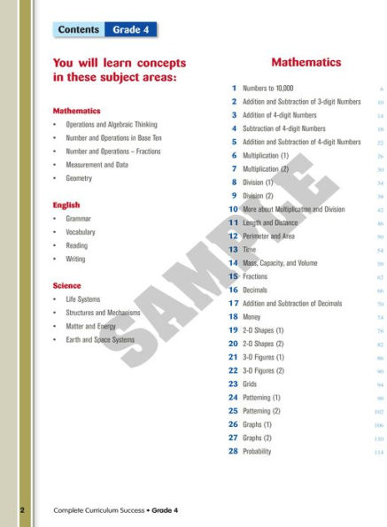 Complete Curriculum Success Grade 4 - Learning Workbook For Fourth Grade Students - English, Math and Science Activities Children Book