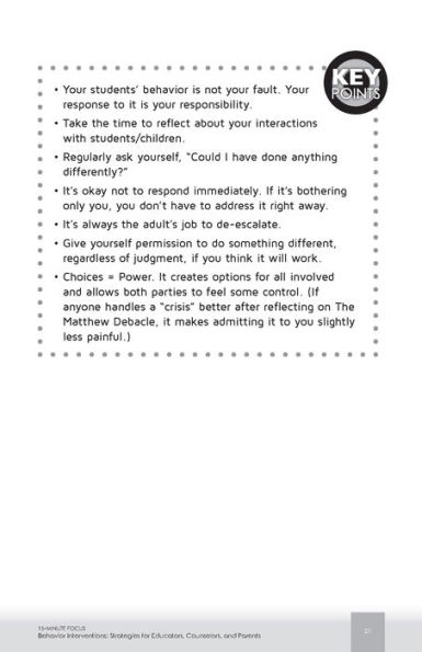 15-Minute Focus: Behavior Interventions: Strategies for Educators, Counselors, and Parents: Brief Counseling Techniques that Work