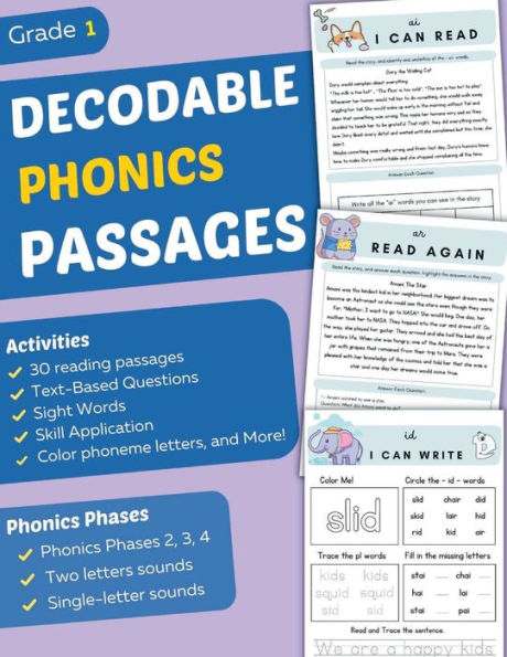 Decodable Phonics Passages Grade 1: Improve Reading and Comprehension Skills for Kids, Decodable Texts and Dyslexia Activities With Phonics and Sounds Phases 2, 3, 4 (Comprehension Passages Book Ages 6-7 ): Improve Reading and Comprehension Skills for Kid