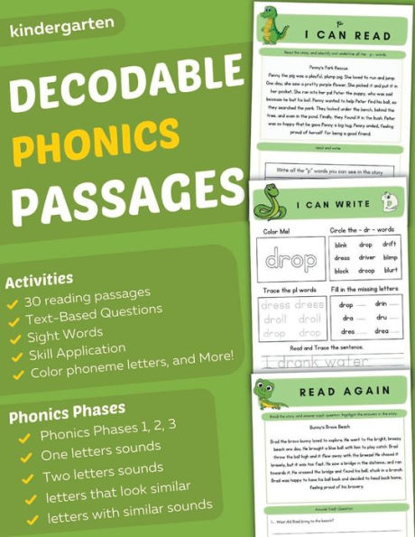 Title: Decodable Phonics Passages for Kindergarten: Improve Reading and Comprehension Skills for Kids, Decodable Texts and Dyslexia Activities with Phonics and Sounds Phases 1, 2, 3, Based on Orton Gillingham Approach- Ages 5 -6 )