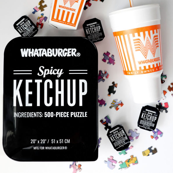 Whataburger Spicy Ketchup Puzzle: 500-Piece Puzzle in a Large Collectible Whataburger Dipping Sauce Container