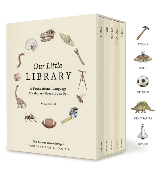 Our Little Library Vol. 3: A Foundational Language Vocabulary Board Book Set for Babies, Including Bugs, Dino saurs, Sports, Space, and Trucks