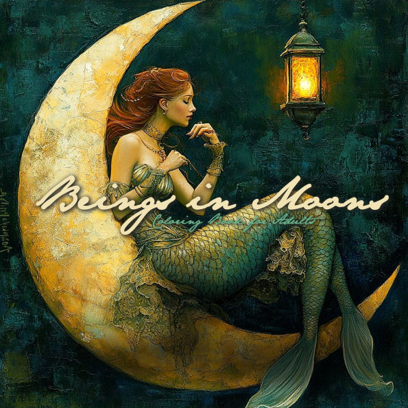 Beings in Moons Coloring Book for Adults: Oil Painting Texture Coloring Book Grayscale Magical Beings Coloring Book - Moon Coloring Book