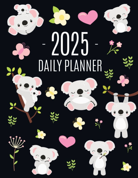 Koala Planner 2025: Australian Outback Animal Agenda: January-December Pretty Pink Butterflies & Yellow Flowers Monthly Scheduler For Work or Office