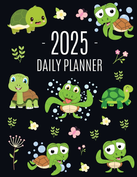 Turtle Planner 2025: Cute Tortoise Organizer: January-December (12 Months) Beautiful Agenda With Green Reptile Animal, Butterflies & Flowers