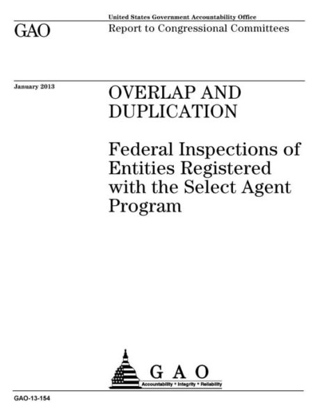 Overlap and duplication: federal inspections of entities registered with the Select Agent Program : report to congressional committees.
