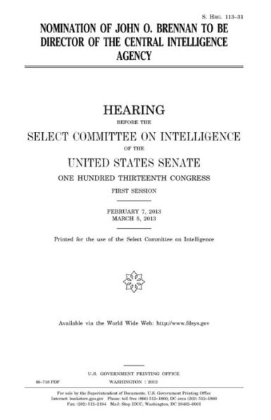 Nomination of John O. Brennan to be director of the Central Intelligence Agency